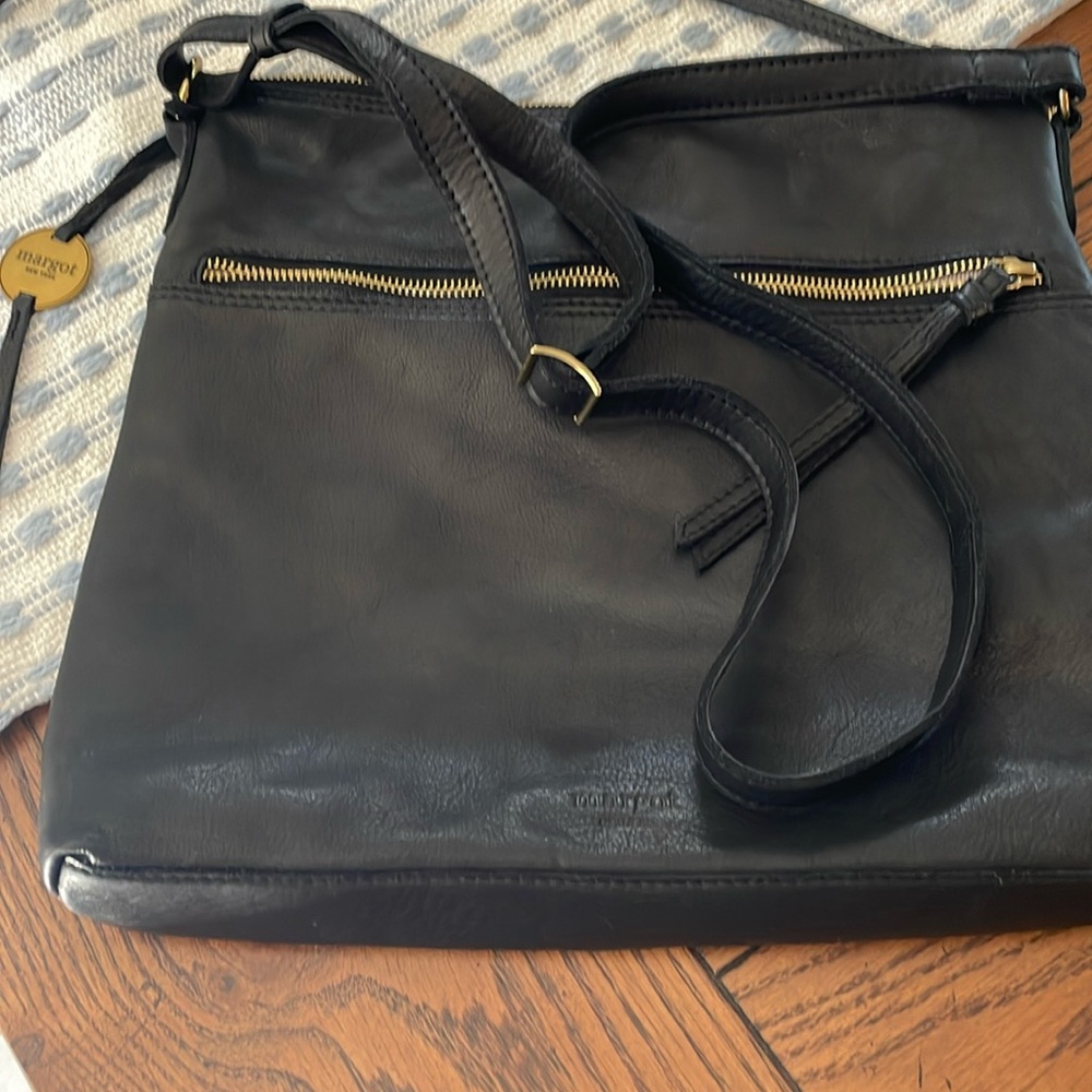 Margot New York Leah Black Leather Hobo Crossbody Purse